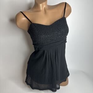 More & More Black Rhinestone Babydoll Top NEW Small Y2K Clubwear Indie Sleaze